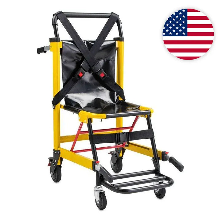 LINE2design-USA-Deluxe Heavy Duty Emergency Medical Evacuation Stair Chair - 4 Wheel in Yellow