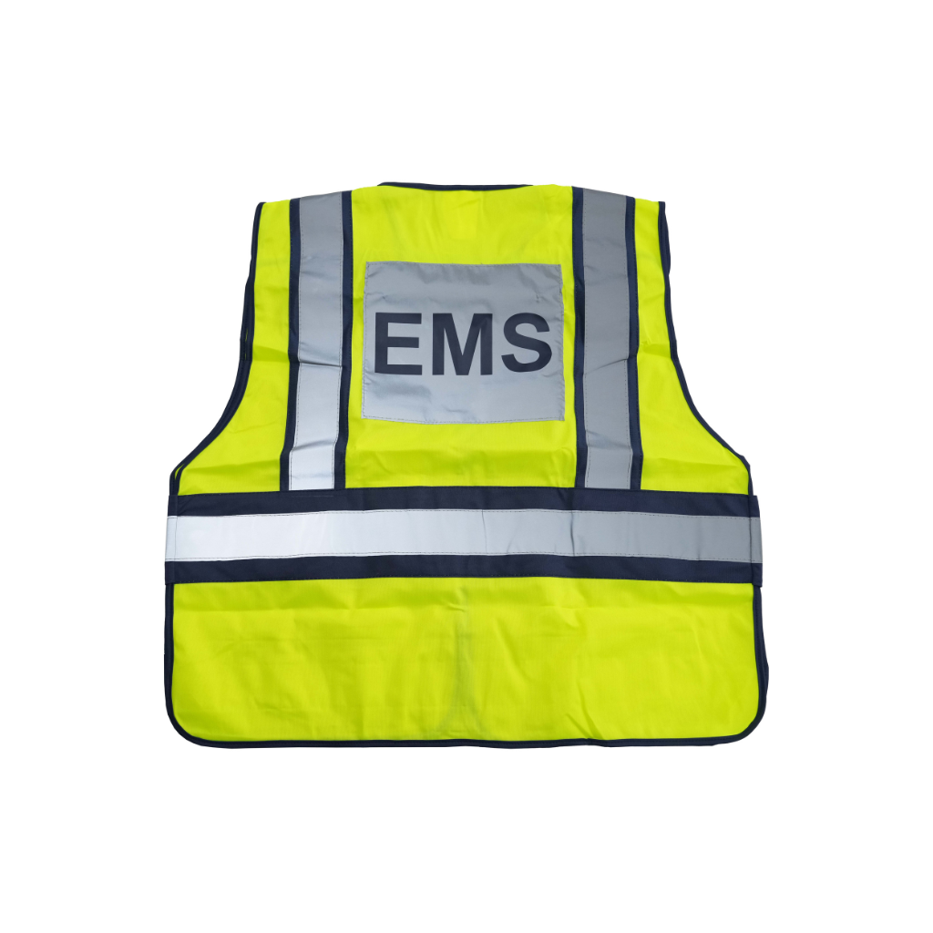 LINE2design EMS Safety Vest ANSI Polyester Fabric Yellow with Reflective Trim, Outlined in Navy