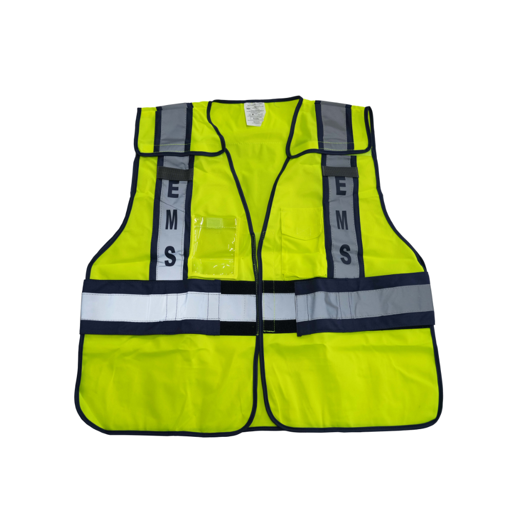 LINE2design EMS Safety Vest ANSI Polyester Fabric Yellow with Reflective Trim, Outlined in Navy